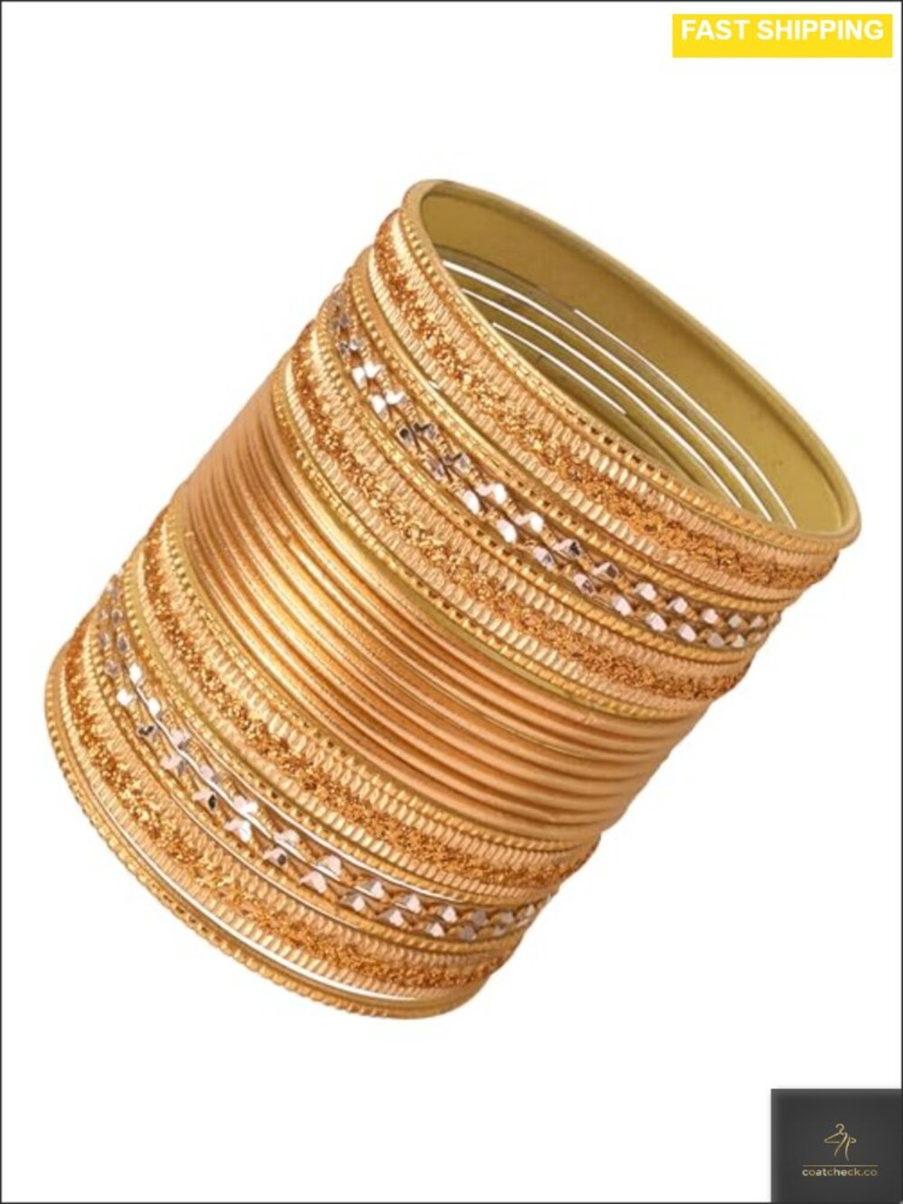 Indian Bollywood Bangle Bracelets Set of 24 Textured Alloy Metal Antique Gold